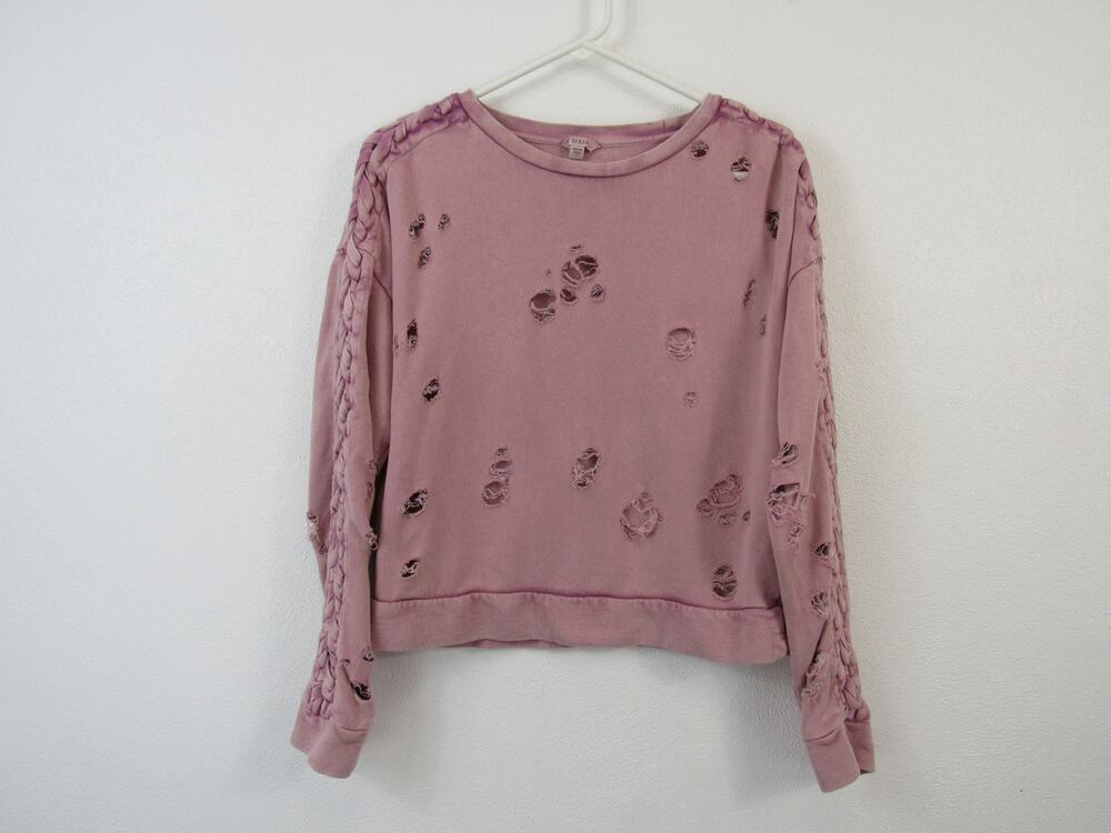 Guess Small Blush Pink Distressed Sweatshirt Semi Crop Long Sleeve Lightweight